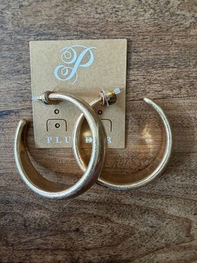 Plunder Brushed Gold Chunky Hoop Earrings